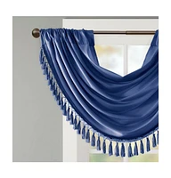 Madison Park Elena Faux Silk Waterfall Embellished Valance Window Valance for Bedroom and kitchen