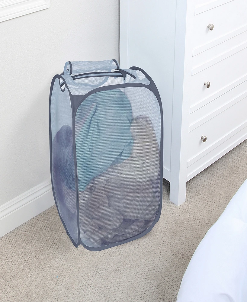 Smart Design Mesh Pop Up Flip Laundry Hamper and Basket 15" x 25"