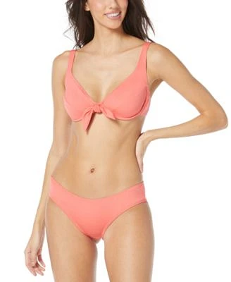 Vince Camuto Womens V Neck Tie Front Bikini Top Riviera Shirred Cheeky Bikini Bottoms