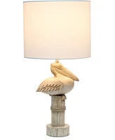 Simple Designs Shoreside 17.25" Tall Coastal Sitting Pelican Beige Wash Polyresin Bedside Table Desk Lamp