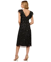 Adrianna Papell Women's Beaded Flutter-Sleeve Midi Dress