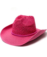 Vince Camuto Beaded Trim Straw Cowboy Hat