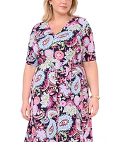 Msk Plus Size Paisley-Print Midi Dress