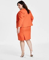 Kasper Plus Size Open Front Blazer Cowl Neck Top Textured Skirt