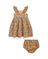 Polo Ralph Lauren Baby Girls Floral Ruffled Cotton Dress and Bloomer Set