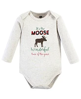 Hudson Baby Baby Boys Unisex Baby Cotton Long-Sleeve Bodysuits, Moose Wonderful Time, 3-Pack