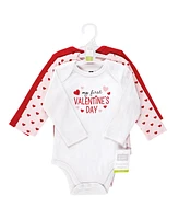 Hudson Baby Girls Cotton Long-Sleeve Bodysuits, Valentine Sweetheart