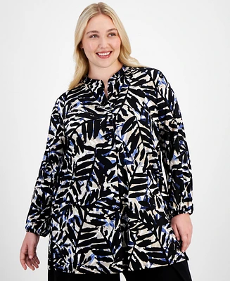 Anne Klein Plus Size Printed Blouson-Sleeve Tunic