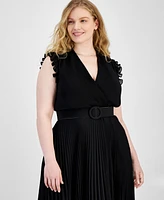 Taylor Plus Pleated Belted A-Line Dress