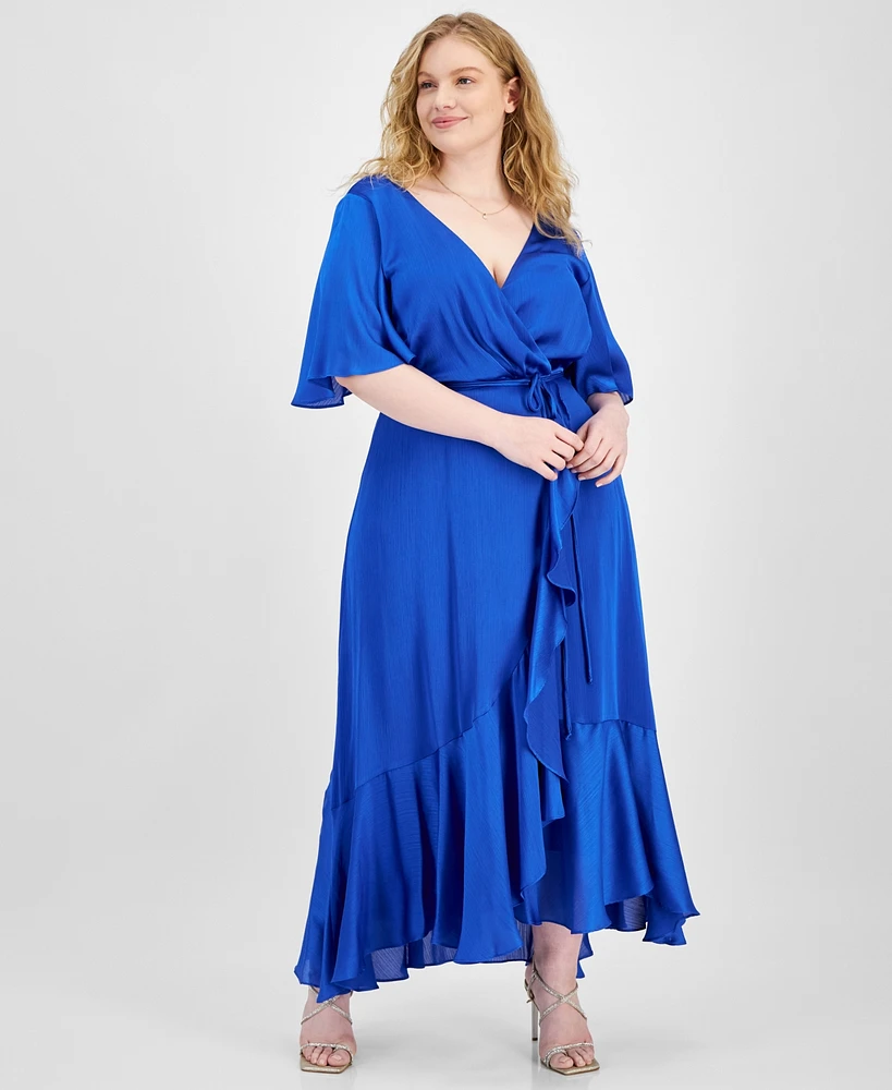 Taylor Plus Satin Ruffled A-Line Dress