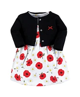 Hudson Baby Toddler Boys Cotton Dress and Cardigan 2pc Set, Poppy Daisy