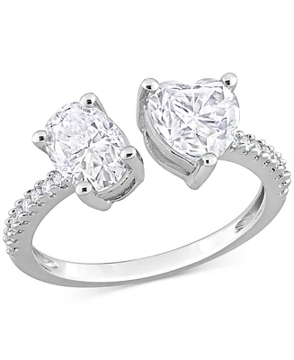 Moissanite Heart & Oval Cuff Ring (2-1/8 ct. t.w.) Sterling Silver