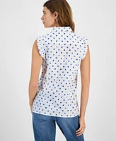 Tommy Hilfiger Women's Cotton Dot-Print Ruffled-Trim Top
