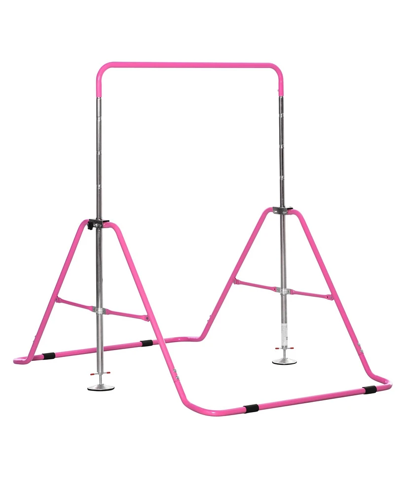 Qaba Adjustable Horizontal Bar, Strength Training Equipment for Kids Workout, Pink