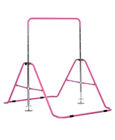 Qaba Adjustable Horizontal Bar, Strength Training Equipment for Kids Workout, Pink
