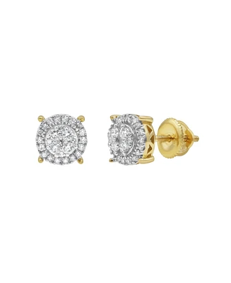 LuvMyJewelry Round Cut Natural Certified Diamond (0.25 cttw) 14k Yellow Gold Earrings Quad Circle Design