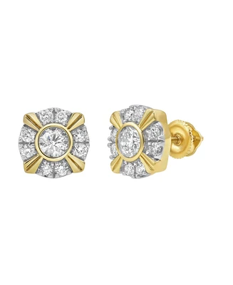 LuvMyJewelry Round Cut Natural Certified Diamond (0.76 cttw) 14k Yellow Gold Earrings Tudor Stud Design