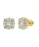 LuvMyJewelry Round Cut Natural Certified Diamond (0.76 cttw) 14k Yellow Gold Earrings Tudor Stud Design