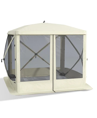 Outsunny 85" x 85" Portable Backyard Gazebo w/ Ground Stakes Guy Ropes & Carry Bag, Beige