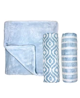 Amor Bebe Baby Boys Luxury Plush Baby Blankets, 3 Piece Gift Set