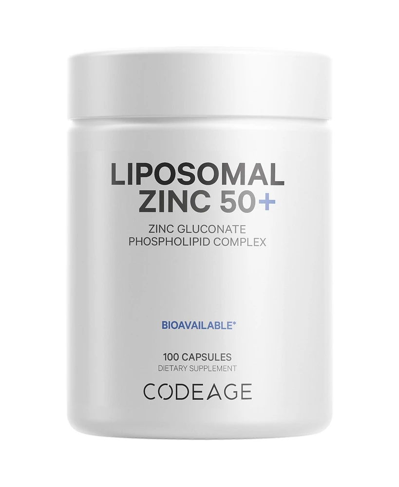 Codeage Liposomal Zinc 50 mg, Zinc Gluconate Essential Mineral Vegan Supplement - 100ct