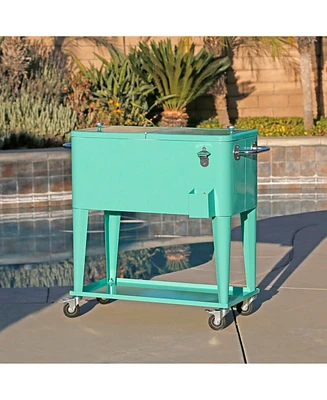 Home Aesthetics Retro 80Qt Quart Rolling Cooler Cart Ice Chest Patio Outdoor Portable Seafoam