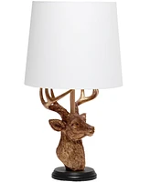 Simple Designs Woodland 17.25" Tall Rustic Antler Copper Deer Bedside Table Desk Lamp with Tapered White Fabric Shade