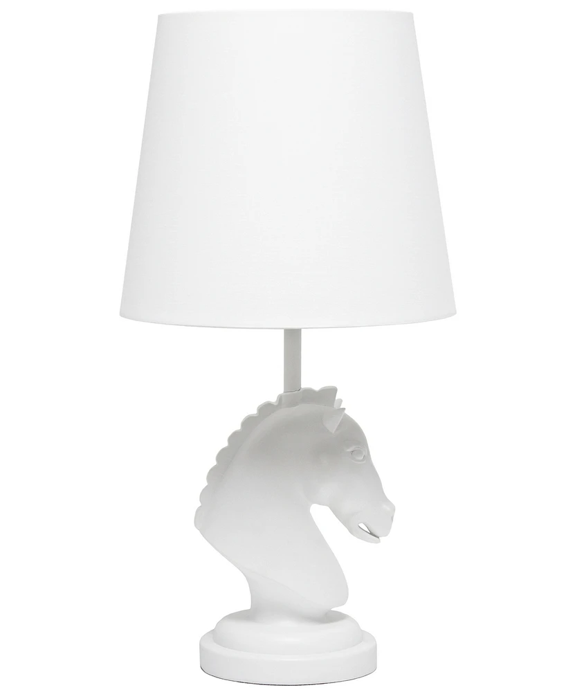 Simple Designs 17.25" Tall Polyresin Decorative Chess Horse Shaped Bedside Table Desk Lamp with White Tapered Fabric Shade