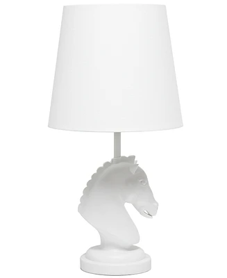 Simple Designs 17.25" Tall Polyresin Decorative Chess Horse Shaped Bedside Table Desk Lamp with White Tapered Fabric Shade