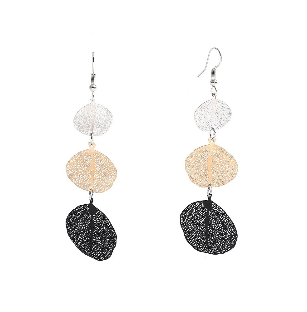 Sohi Women's Silver Metallic Drop Earrings