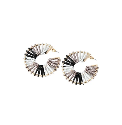 Sohi Women's Gold Beaded Hoop Earrings