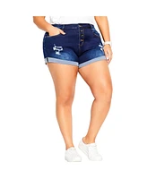 City Chic Plus Size Denim Distressed Detail Cuff Short