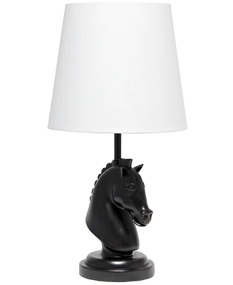 Simple Designs 17.25" Tall Polyresin Decorative Chess Horse Shaped Bedside Table Desk Lamp with White Tapered Fabric Shade