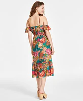 City Studios Juniors' Floral-Print Off-The-Shoulder Midi Dress