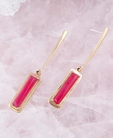 Barse Alpine Genuine Red Bordeaux Quartz Golden Bronze Rectangle Earrings