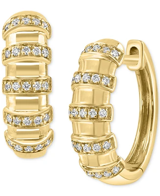 Effy Diamond Multirow Small Huggie Hoop Earrings (1/5 ct. t.w.) in 14k Gold, 0.625"