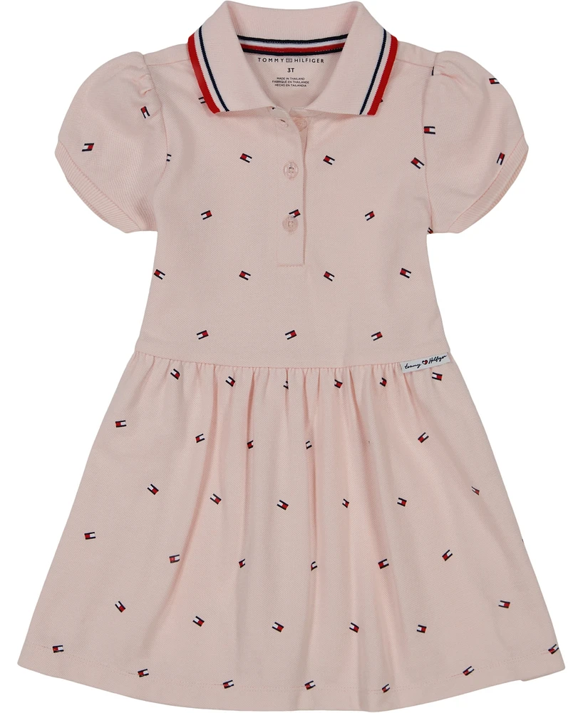 Tommy Hilfiger Little Girls Pique Polo Logo-Print Short Sleeve Dress