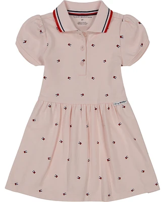Tommy Hilfiger Little Girls Pique Polo Logo-Print Short Sleeve Dress