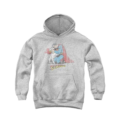Superman Boys Youth And His Dog Pull Over Hoodie / Hooded Sweatshirt