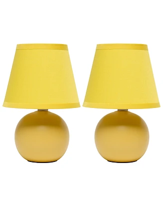 Creekwood Home Nauru 8.66" Traditional Petite Ceramic Orb Bedside Table Desk Lamp Two Pack Set, Tapered Drum Fabric Shade