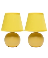 Creekwood Home Nauru 8.66" Traditional Petite Ceramic Orb Bedside Table Desk Lamp Two Pack Set, Tapered Drum Fabric Shade