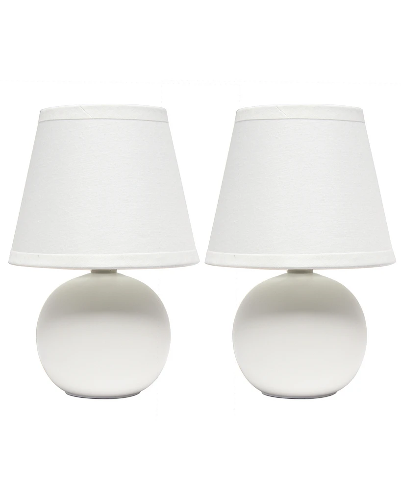 Creekwood Home Nauru 8.66" Traditional Petite Ceramic Orb Bedside Table Desk Lamp Two Pack Set, Tapered Drum Fabric Shade