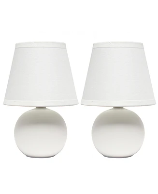 Creekwood Home Nauru 8.66" Traditional Petite Ceramic Orb Bedside Table Desk Lamp Two Pack Set, Tapered Drum Fabric Shade