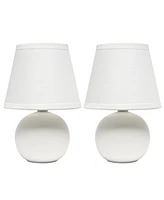 Creekwood Home Nauru 8.66" Traditional Petite Ceramic Orb Bedside Table Desk Lamp Two Pack Set, Tapered Drum Fabric Shade