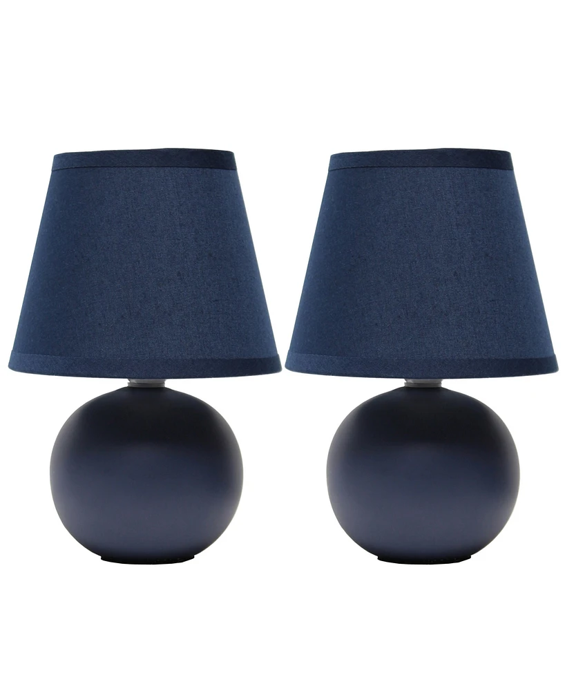 Creekwood Home Nauru 8.66" Traditional Petite Ceramic Orb Bedside Table Desk Lamp Two Pack Set, Tapered Drum Fabric Shade