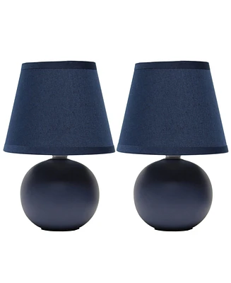 Creekwood Home Nauru 8.66" Traditional Petite Ceramic Orb Bedside Table Desk Lamp Two Pack Set, Tapered Drum Fabric Shade