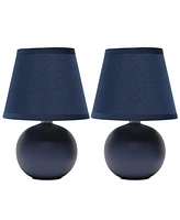 Creekwood Home Nauru 8.66" Traditional Petite Ceramic Orb Bedside Table Desk Lamp Two Pack Set, Tapered Drum Fabric Shade