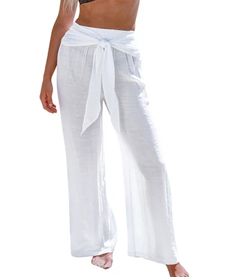 Cupshe Women's White Tie-Waist Cover-Up Pants
