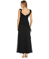 R & M Richards Women's Ruffled Side-Slit Gown