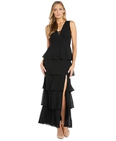 R & M Richards Women's Multi-Tiered Side-Slit Gown